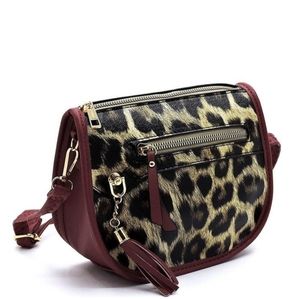 Tassel Accent Leopard Print Crossbody